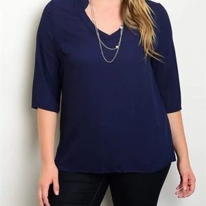 Plus Size 3/4 Length Sleeve Navy Blue Top